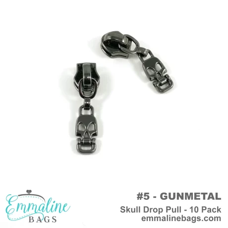Emmaline Zipper Sliders with Pulls - *SIZE#5* (10 Pack) - Skull - Gunmetal