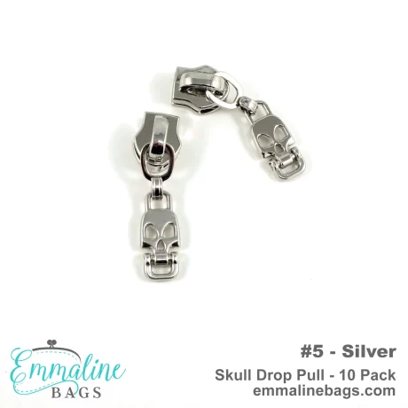 Emmaline Zipper Sliders with Pulls - *SIZE#5* (10 Pack) - Skull - Silver