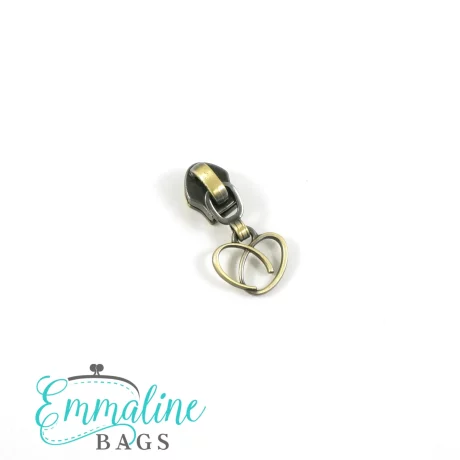 Emmaline Zipper Sliders with Pulls - *SIZE#5* (10 Pack) - Heart - Antique Brass