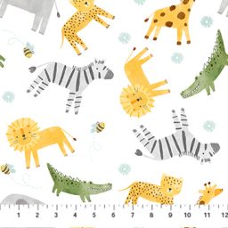 Sunny Safari for Baby - Minky Animal Toss on White - 60"