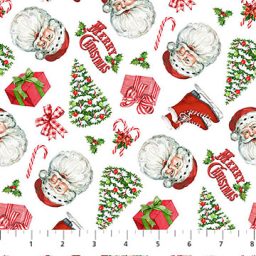Vintage Christmas - Tossed Santa, Trees, and Skates
