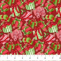 Vintage Christmas - Tossed Presents - Red