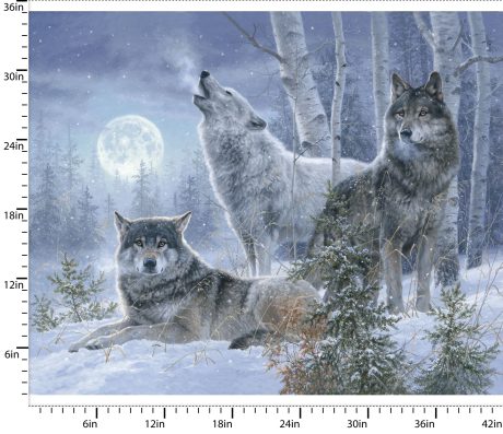 Under the Moonlight Snowy Forest - Three Wolf Panel